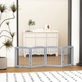 thumbnail image 2 of Freestanding Pet Gate for Dogs, Foldable Wooden Dog Gate for House, Indoor Pet Barrier for Stairs, Doorways, Support Feet Included, 24" Height 2 Panels, Brown, 2 of 10