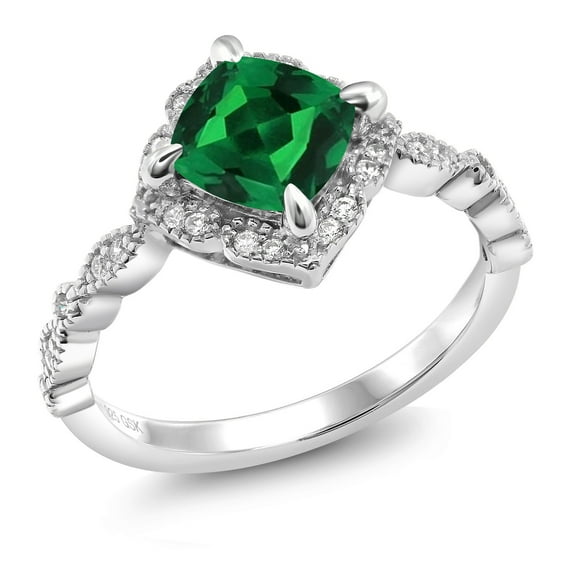 Gem Stone King 925 Sterling Silver Ring Cushion Nano Emerald and Moissanite (0.85 Cttw) (Size 6)