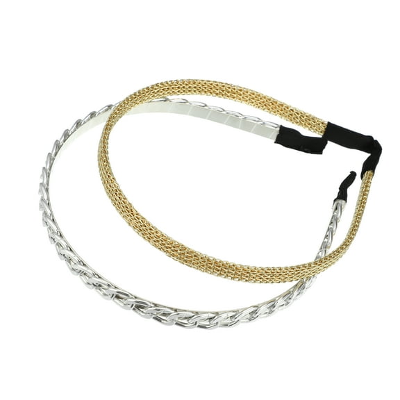 Vocoste 2 Pcs Twisted Link Chain Shape Metal Mesh Headband Gold Tone Silver Tone 4.92"x0.39"