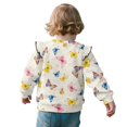 thumbnail image 3 of Xoenoiee Colorful Butterfly Print Girls Sweatshirt Graphic Jackets Ruffle Shoulder Pullover Top Casual Long Sleeve Shirt Toddler Kids Crewneck Sweater Fall Outfits, Size 4-5 Years, 3 of 7