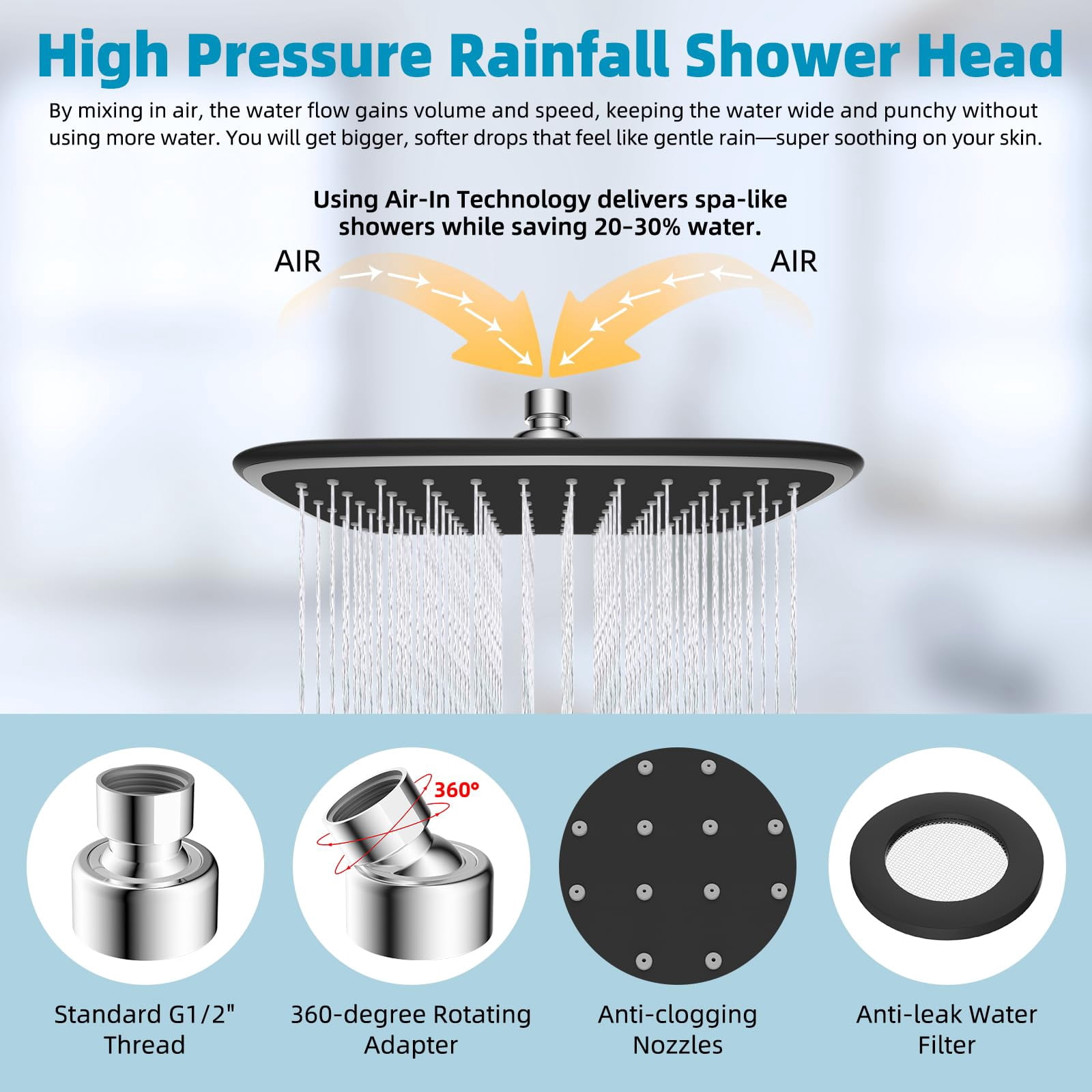 12 Inch Chrome Rain Shower Head with Extension Arm