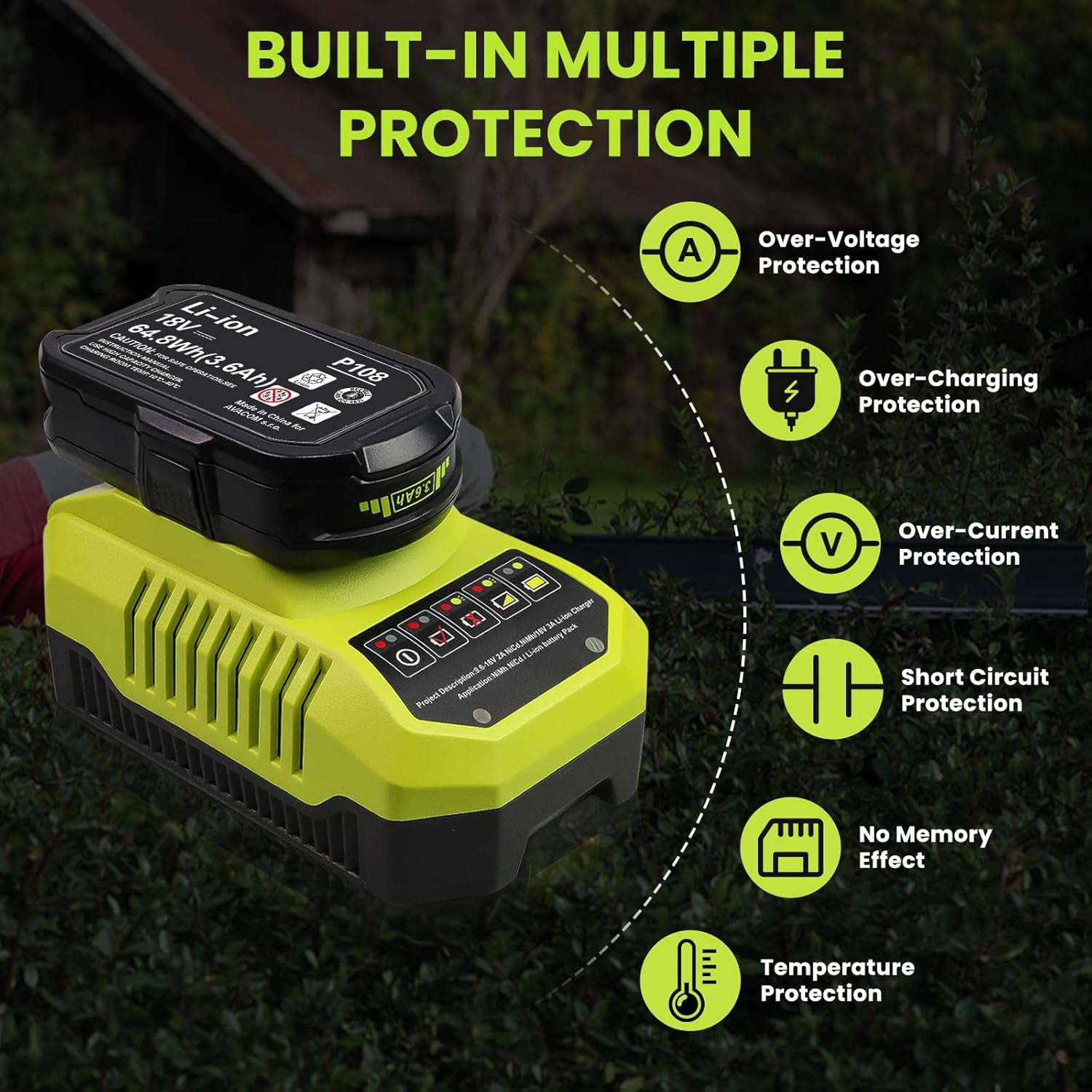 2PACK 3.6Ah Lithium Battery Replacement for Ryobi 18V Battery and P117 Charger Combo Compatible with Ryobi Battery and Charger 18 Volt P102 P103 P104 P105 P107 P108 P109 Cordless Power Tools