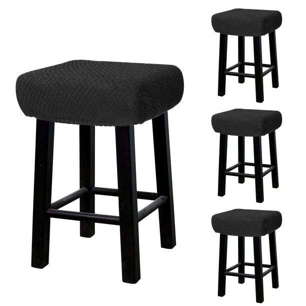 4pcs Fundas para Taburetes Rectangulares, Fundas para Taburetes de Bar, Funda para Asiento de Silla de Banco de Madera Negra