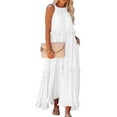 thumbnail image 2 of UoCefik Women's Summer Sleeveless Halter Neck Tiered Dress Flowy Ruffle Long Beach Maxi Dress Sundress White XXL, 2 of 8