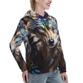 thumbnail image 6 of Picia Vintage Blue Floral Wolf Pattern Casual Women's Hoodie, Hooded Sweatshirt with Kangaroo Pocket, Comfortable Pullover with Eye-catching Drawstrings-Medium, 6 of 7