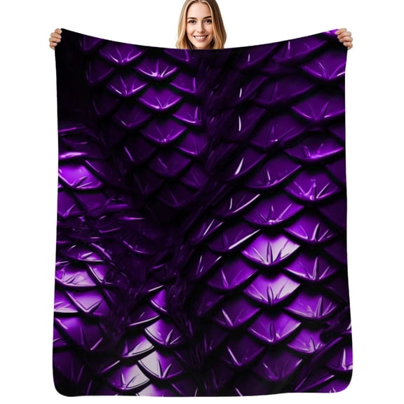 Purple Dragon Scales Flannel Blanket Warm Soft Bedding Throws Winter Camping Chair Sofa Bed