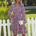 thumbnail image 3 of Vestido Plisado, Patrón Floral Vestido De Manga Larga Con Un Solo Pecho Cuello En V Manga Larga Para Vacaciones ANGGREK JB1711, 3 of 6
