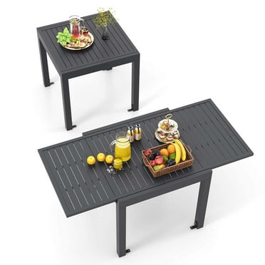 Costway 31.5"-63" Expandable Patio Dining Table for 4-6 Person with Slatted Tabletop