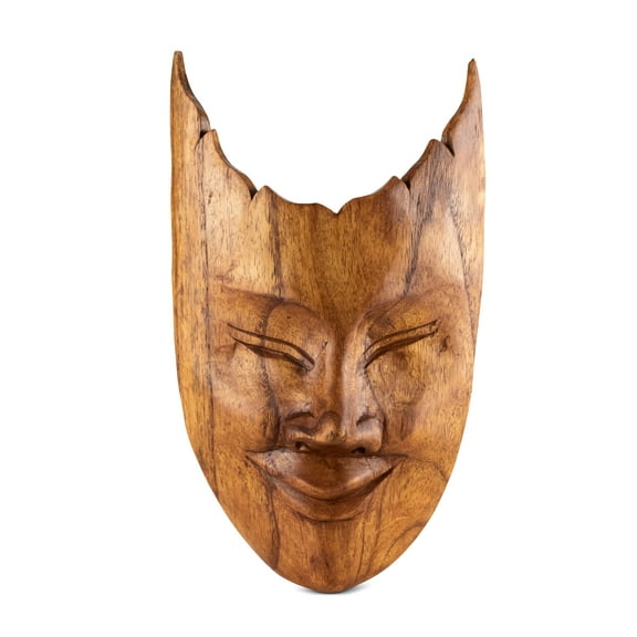 Wooden Hand Carved Abstract Mask Brown Wall Plaque Hanging Home Decor Accent Art Unique Sculpture Decoration Handmade Handcrafted Decorative