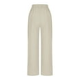 thumbnail image 6 of RQYYD Linen Pants Women's Cotton Linen Straight Leg Pants Elastic Drawstring Casual Trousers with Pockets Summer Beach Lounge Pants, 6 of 7