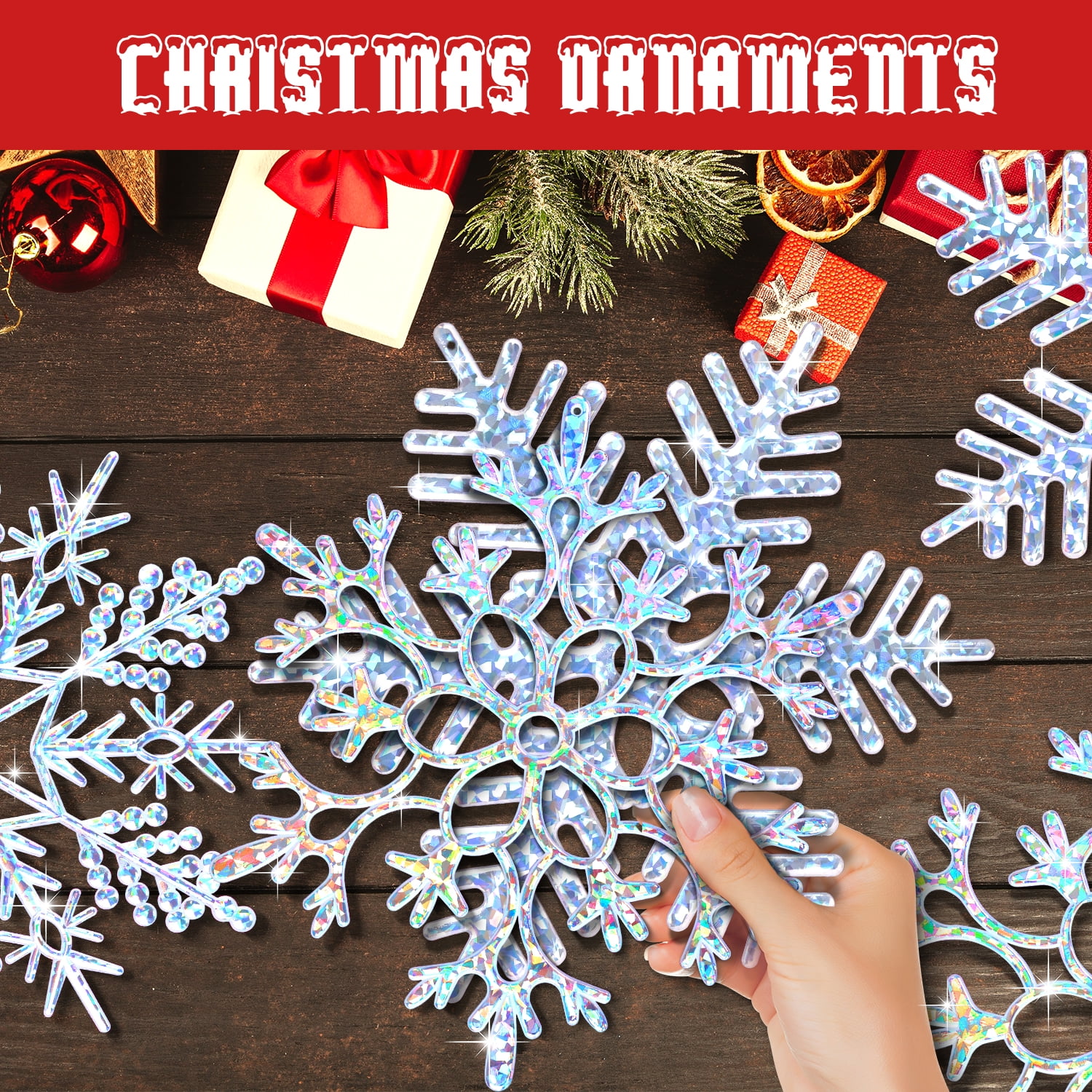 6pcs Large White Snowflakes Ornaments 12” Big Plastic Glitter Snowflake for  Winter Indoor Outdoor Christmas Tree Window Room Decorations Giant Craft