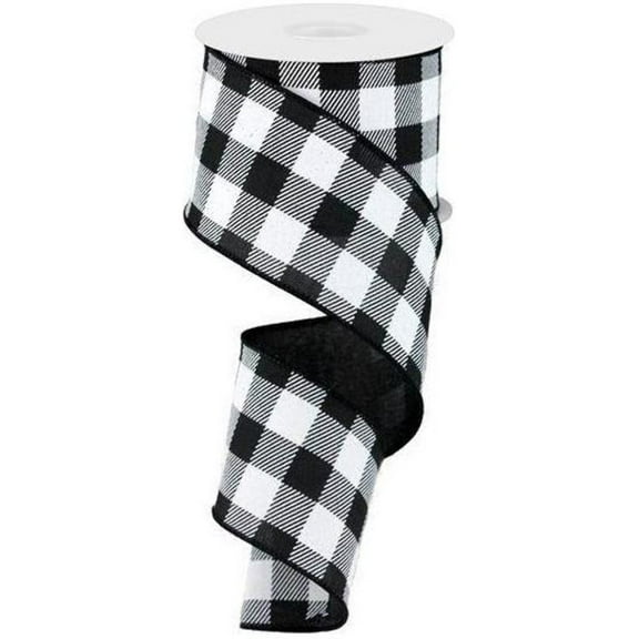 2.5" Printed Plaid Check Ribbon: Black  White (10 Yards)