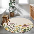 thumbnail image 3 of Round Rug 4Ft Washable Non-Slip, Spring Floral Circle Area Rugs for Living Room Bedroom, Yellow Flowers Pastoral Botanical Rustic Indoor Floor Mats Carpet Runner for Home Decor Aesthetic, 3 of 8