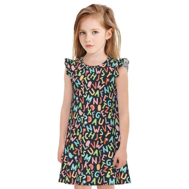 Fotbe Alphabet Vestido de Dormir para Niñas de 3 a 10 Años, Mangas Cortas, Estilo Princesa, Pijama Camisón con Mangas Voladas-X-Large