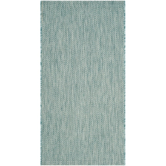 SAFAVIEH Courtyard Blazhe Chevron Indoor/Outdoor Area Rug, Aqua/Grey, 2'7" x 5'