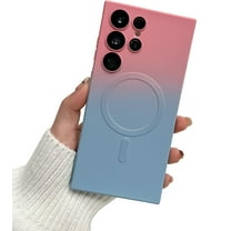 Magnetic Case for Samsung Galaxy S24 Plus Case [Compatible with MagSafe] Camera Protector & Luxury Gradient Ultra Slim Soft Silicone Shockproof Case for Women Men, Pink&Blue