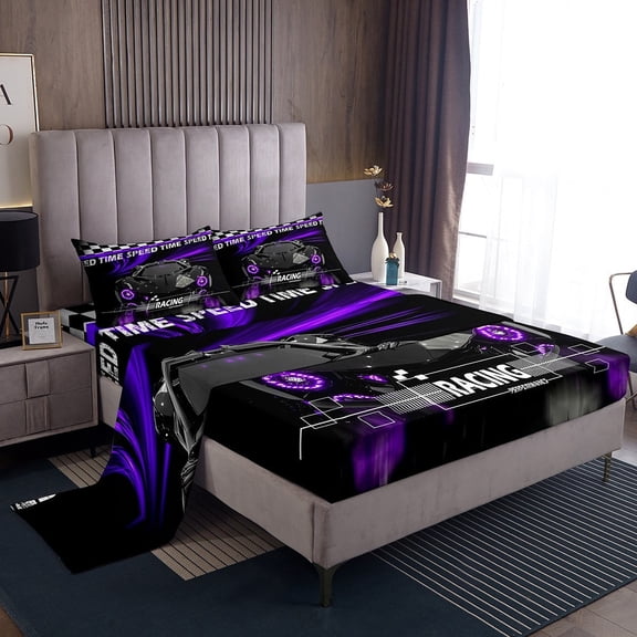 Erosebridal Sport Car Sheet Set Twin,Buffalo Plaid Bedding Sets Twin Size,Extreme Sport Twin Sheet Sets,Microfiber Car Room Decorative,3pcs