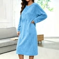 thumbnail image 5 of Kezqiaxn Sleep Shirts for Women Fleece Long Sleeve Warm Casual Nightgown Crew Neck House Dress Plus Size Nightgowns Womens Clothes Blue S, 5 of 6