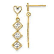 14k Gold with Rhodium D/C Heart and Diamond Shape Post Dangle Earrings