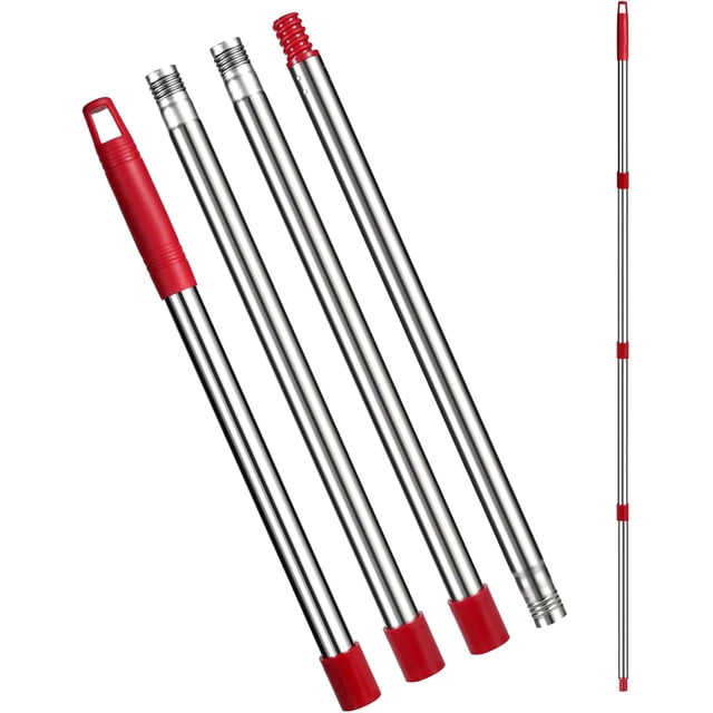 Manche de Rechange pour Vadrouille Rotative - Manche/bâton de Vadrouille Ou Balai à 4 Sections Compatible avec Recharges de Vadrouille Rotative O-Cedar et Balais, 30 Pouces à 59 Pouces, Extrémité de Joint Fileté Américain (Tête de Vadrouille Non Incluse)