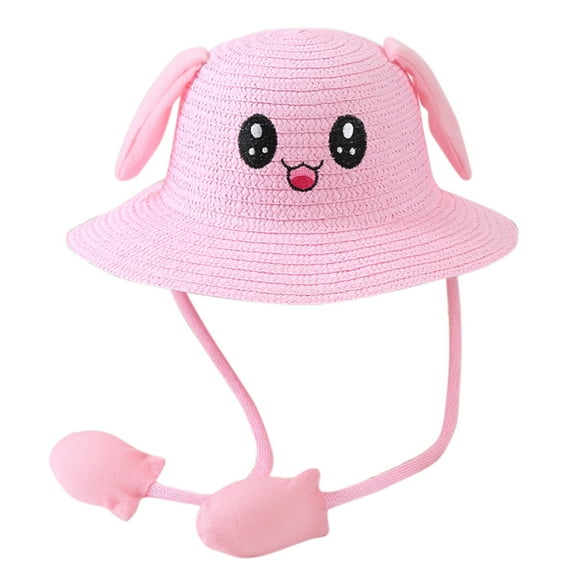 LNMQLPDBS Toddler Funny Hats Bunny Moving Ears Straw Hat with Pattern Embroided 3 Year Old Gifts Cute Jumping Ear Cap Wide Brim Sun Hat Boys&Girls for Summer-Outdoor