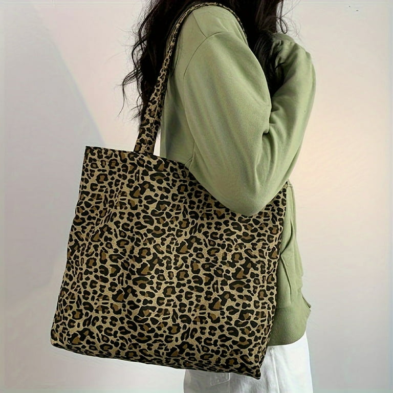 Leopard Print Canvas Tote Bag Stylish Large Capacity Shoulder Bag Storage Handbag For Commuting Shopping Walmart