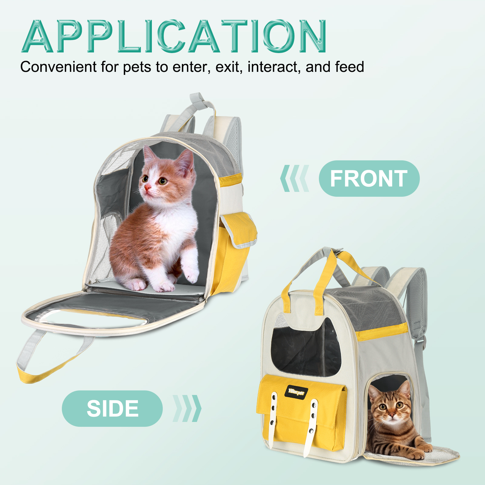 Cat Backpack Carrier, Breathable Pet Hiking Backpack Travel Bag for Cats or Small Dogs Yellow
