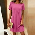 thumbnail image 6 of Noric Women's Summer Casual Short Sleeve Dress Solid Color Crew Neck Pleated Beach Vacation T-Shirt Dresses, 6 of 7