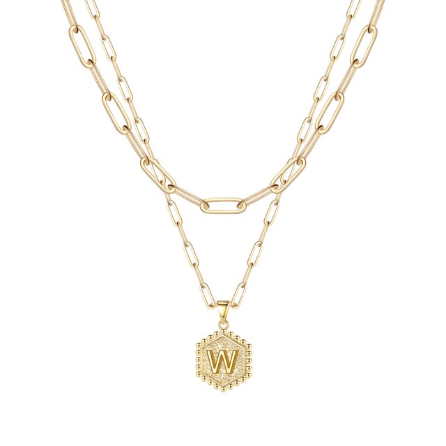 Kcodviy Collier Pendentif Hexagone initial 26 pour Femmes Colliers pour Ras-du-Cou Colliers pour Femmes A Z 26 Collier Chaîne de Perles Alphabet initial Colliers Dorés pour Femmes