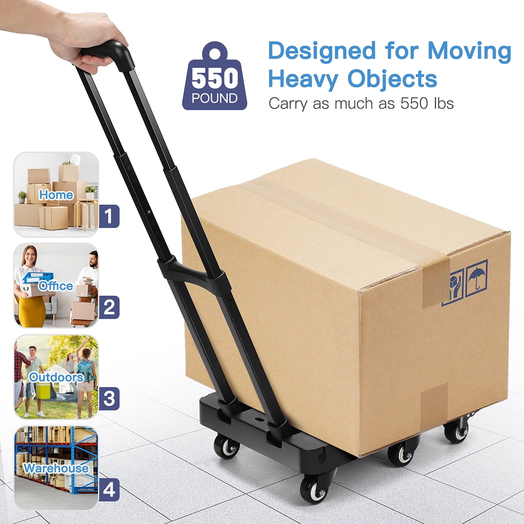 Folding Hand Truck, Heavy Duty Dolly Cart for Moving, 550 LBS Hand Truck With 6 Wheels & 2 Ropes for Luggage, Moving, Shopping, Office Use