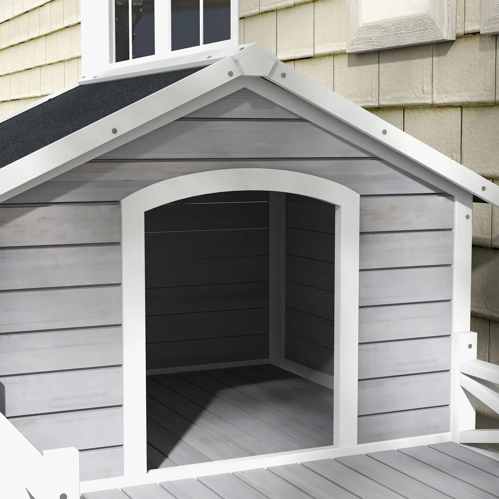 Pefilos 66" Large Wood Dog House with Porch for Small/Medium Dogs, Pet Shelter Pet Bunny House Outdoor Cat House, Gray