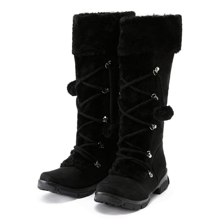 Jsaierl Women's Fur Lined Boots Short Mid Calf Boot Weather Comfortable  Slip On Mid Chunky Heel Booties Faux Suede Warm Snow Ankle Boots Outdoor  Shoes