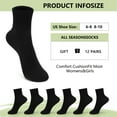 thumbnail image 4 of 12-Pairs Women's Socks Ankle Soft Moisture-Wicking Value Sock, Women Size 8-12 Cotton Black, 4 of 8
