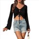 thumbnail image 1 of Suéter de Punto Estilo Bohemio con Hombros Descubiertos y Mangas Acampanadas para Mujer, Color Negro, Talla M, 1 of 8