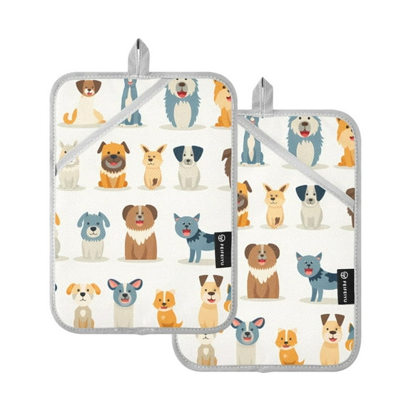 ALAZA Different Cartoon Cute Dog Pot Holders Set of 2 Heat Resistant Kitchen Oven Mitts