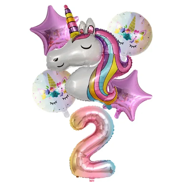 6pcs/lot Rainbow Unicorn Balloon, Balloon Number Birthday Party Decorations, Kids Unicorn Party Wedding Balloons Gong Bohan unisex