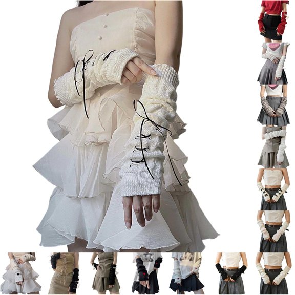 Women's Y2k Long Arm Gloves White Cozy Winter Fingerless Gloves Soft Arm Warmers Holiday Halloween Gloves for Women