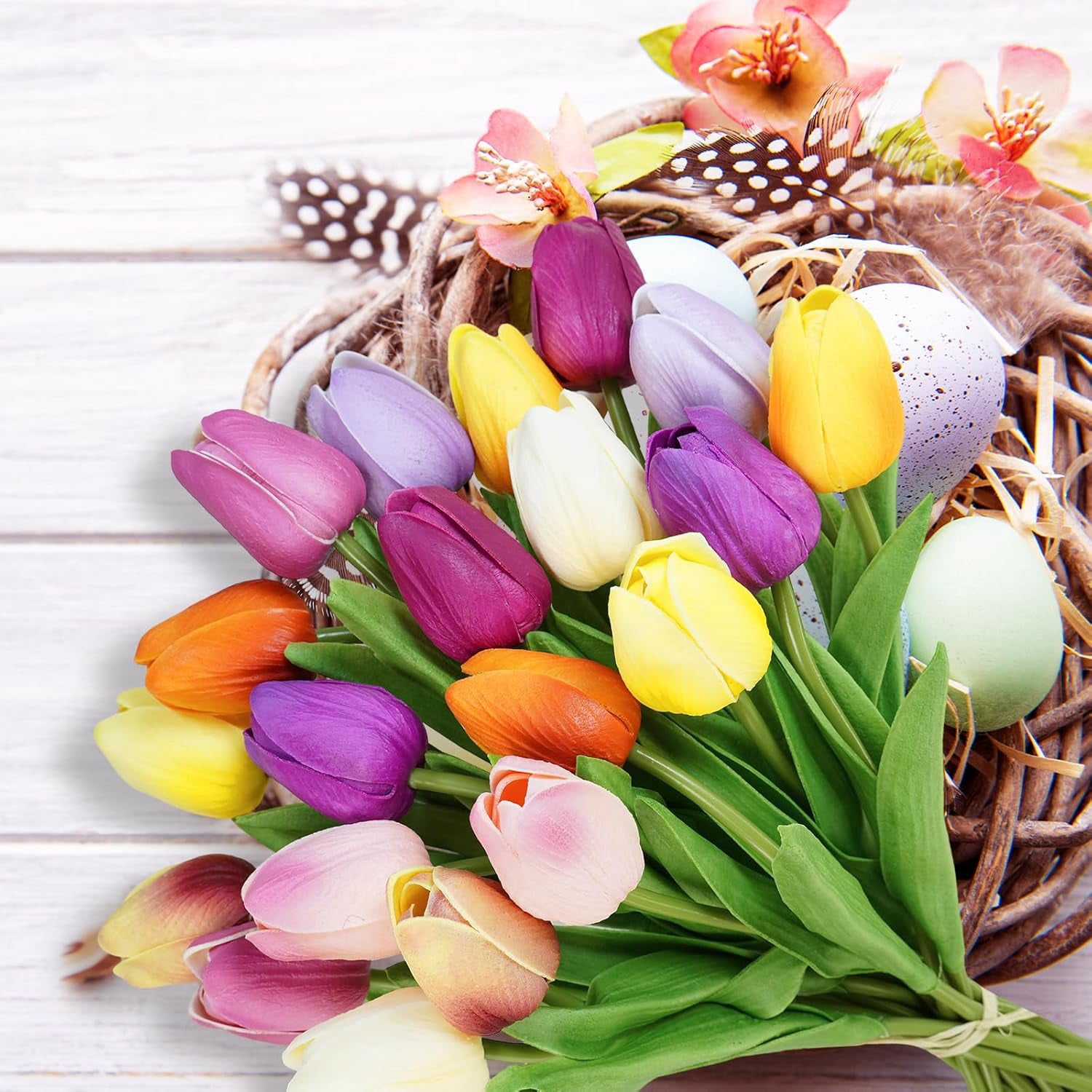 20 Pcs 10 Colors Artificial Tulip Flowers Stems Real Touch PU Tulips Multicolor Fake Tulip Bouquets Wedding Easter Spring Floral Arrangements Home Table Decorations