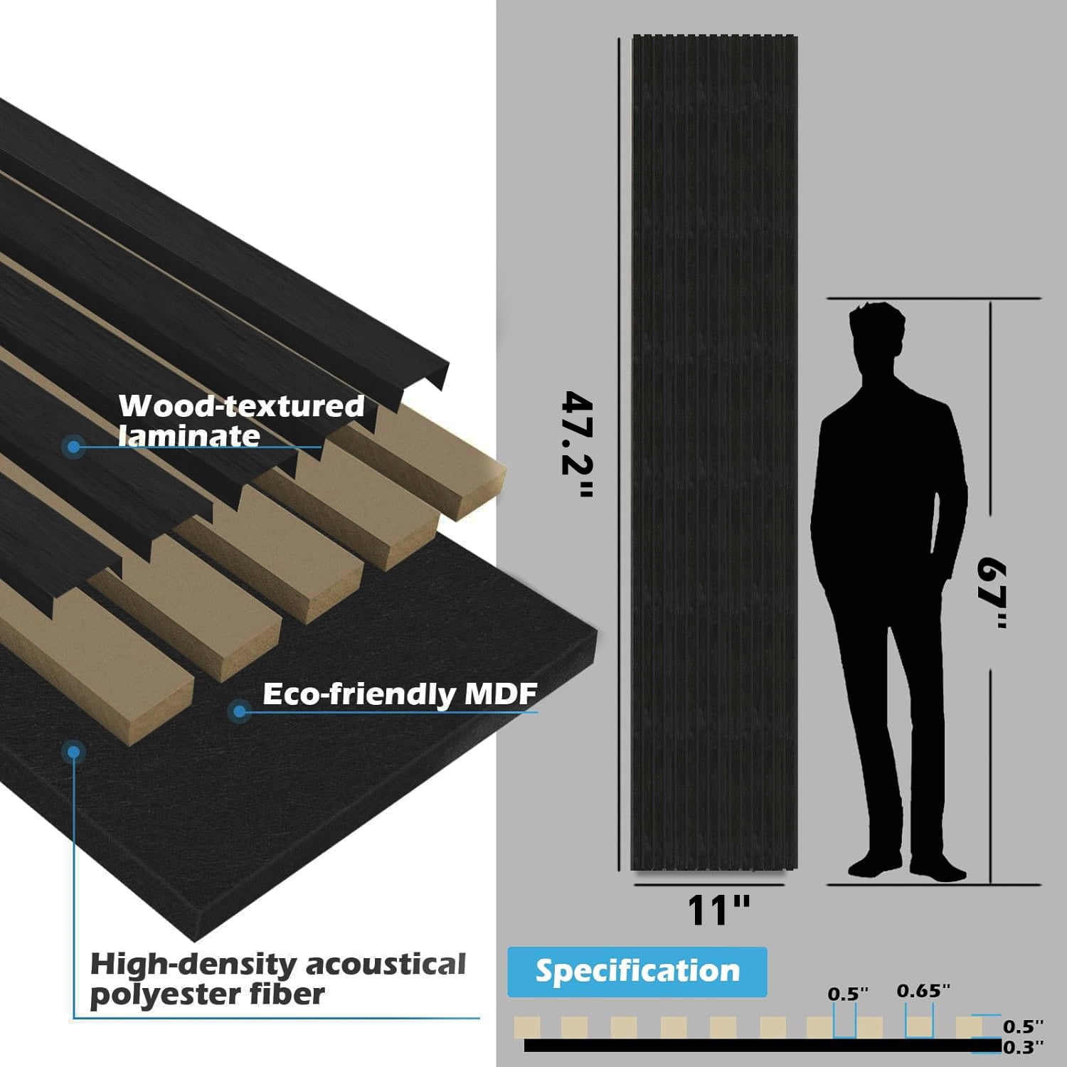 2PCS Wood Panels for Wall - Acoustic Wall Panels - 2PK Wall Wood Panels - 47.24" X 11.02" - Soundproof Wall Panels for Decor - Acoustic Slat Wood Wall Panels for Interior Decoration of Walls