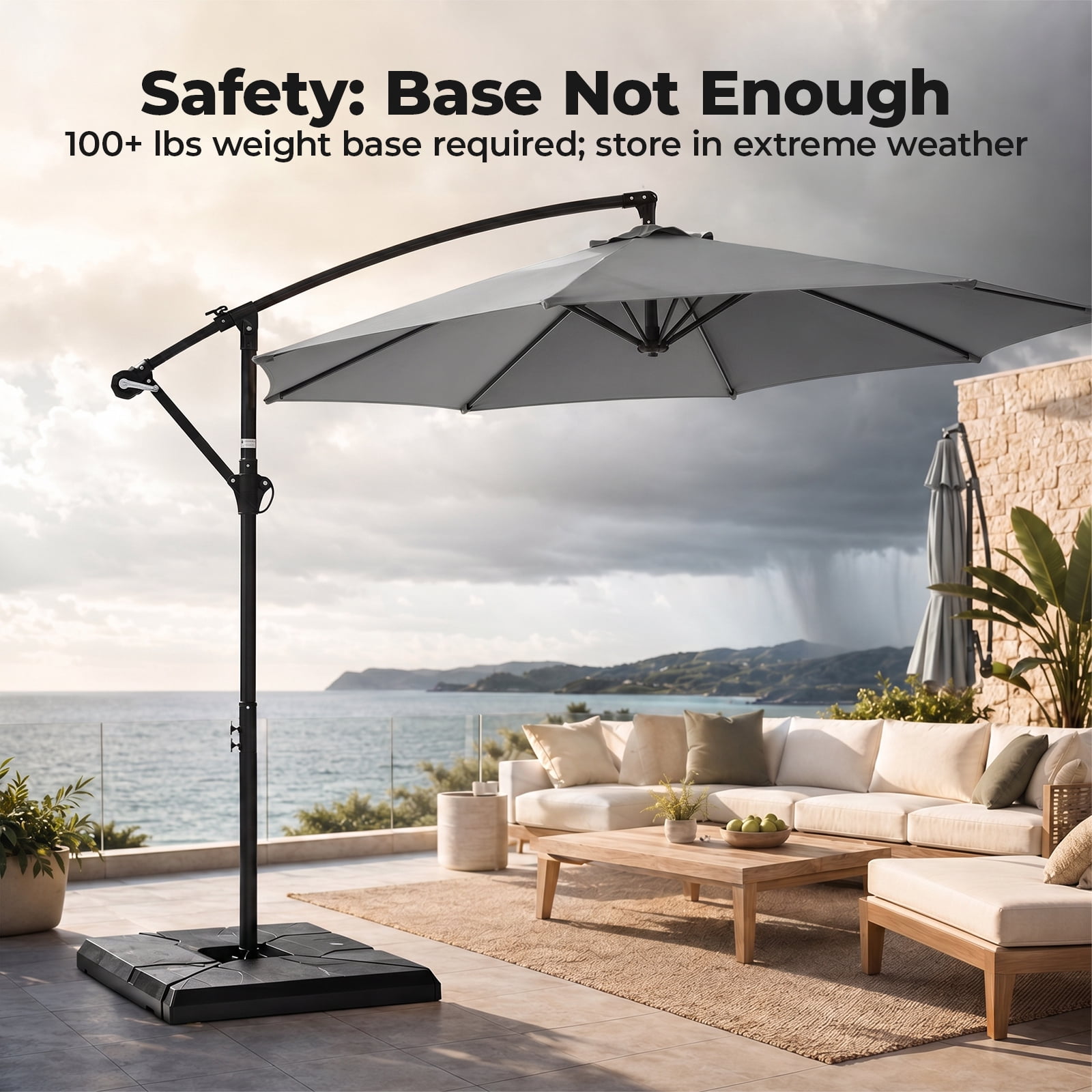 Alvantor 9.8ft Offset Patio Umbrella Hanging Cantilever Beach Umbrella Outdoor Sun Shade with Easy Tilt, UPF50+ Protection, 8 Ribs, for Backyard, Patio, Pool