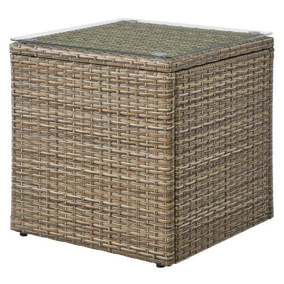 Lounge Coffee Side Table, Brown, Rattan, Wicker, Outdoor Patio Balcony Cafe Bistro Garden Hospitality Restaurant, Modern Contemporary HB34587