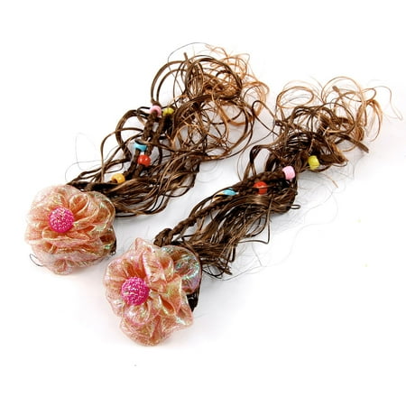 Unique Bargains Unique Bargains Colorful Circles Detailing Brown Curly Wig Hairpiece Pair