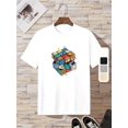 thumbnail image 1 of Camiseta informal de cuello redondo para niño con estampado geométrico de cubos, tejido de punto de algodón ligeramente elástico, corte regular para primavera/verano - 100 % algodón, 1 of 5