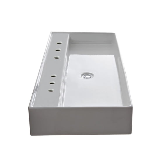 Nameeks 8031/R-120B-Six Hole Scarabeo 47-1/4" Ceramic Bathroom Sink For Vessel Or Wall