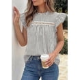 thumbnail image 4 of PRETTYGARDEN Striped Shirt Womens Summer Tops Spring Business Casual Work Dressy Crochet Lace Ruffle Cap Sleeve Blouse, 4 of 9
