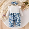 thumbnail image 6 of mgoYE Baby Girls Clothes 12 Months Newborn Infant Baby Girls Outfit Long Sleeve Ruffle Romper Floral Pants Headband Sets 0-18 Months(Blue,3-6 Months), 6 of 9