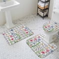 thumbnail image 3 of Colorful Flowers Bathroom Rugs Set Vintage Spring Pink Blue White Floral Butterfly Grey Plaid Non Slip Absorbent Bath Mats 3 Piece Set, U-Shaped Floor Mat, Toilet Seat Cover Large Size, 3 of 9
