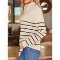 thumbnail image 3 of Women's Quarter Zip Striped Oversized Sweater 2025 Mock Turtleneck Fall Fashion Outfit, 3 of 6