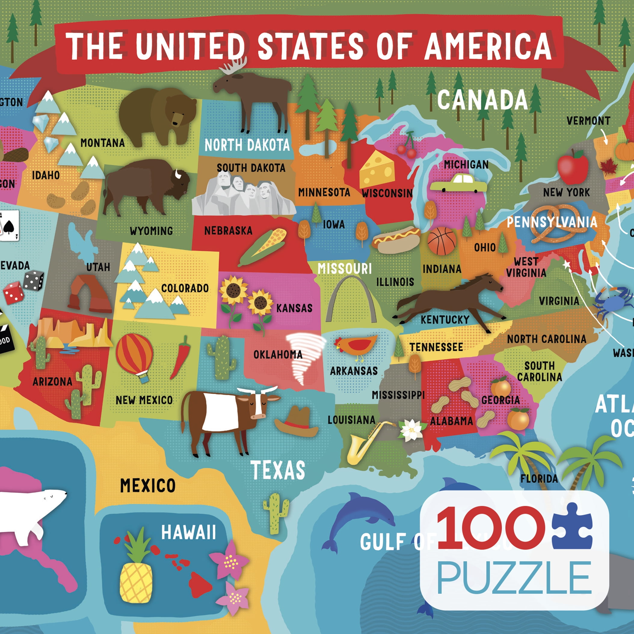 Ceaco - Kids Puzzles - Charlotte Pepper - USA Map - 100 Piece Interlocking Jigsaw Puzzle