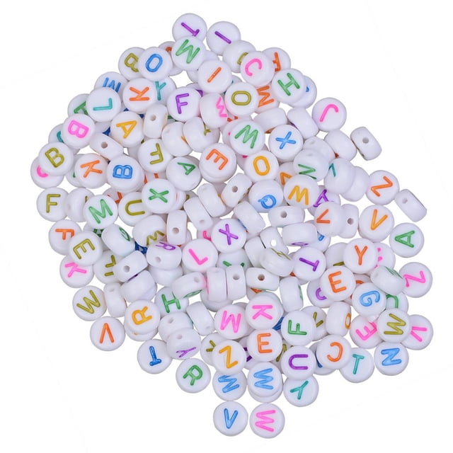 200 Unids de Acrílico de Abalorios Grano DIY, collar y de bricolaje - Letras blancas coloridas 3 #, 7 x 4 mm 3 letras coloridas blancas Macarena Granos de acrílico para artesanía